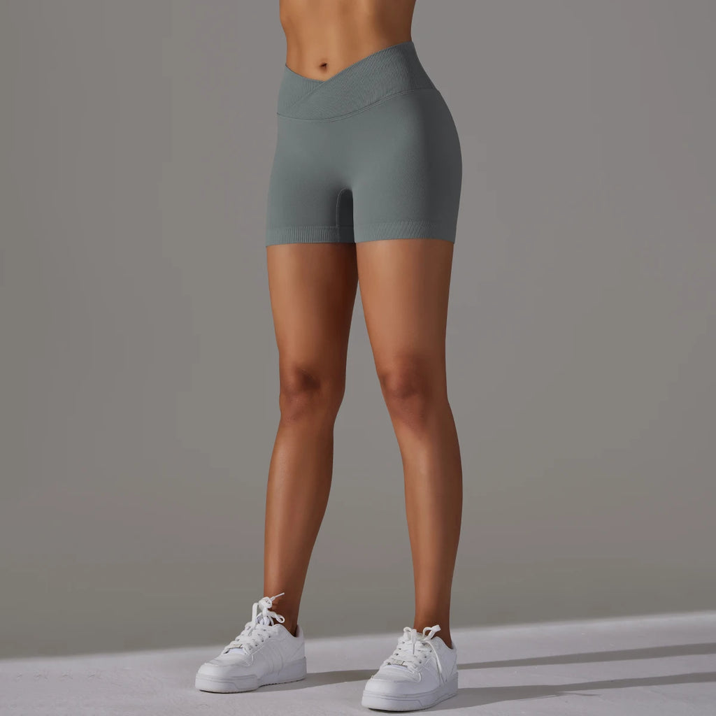 Crossover Waist Women Sport Shorts