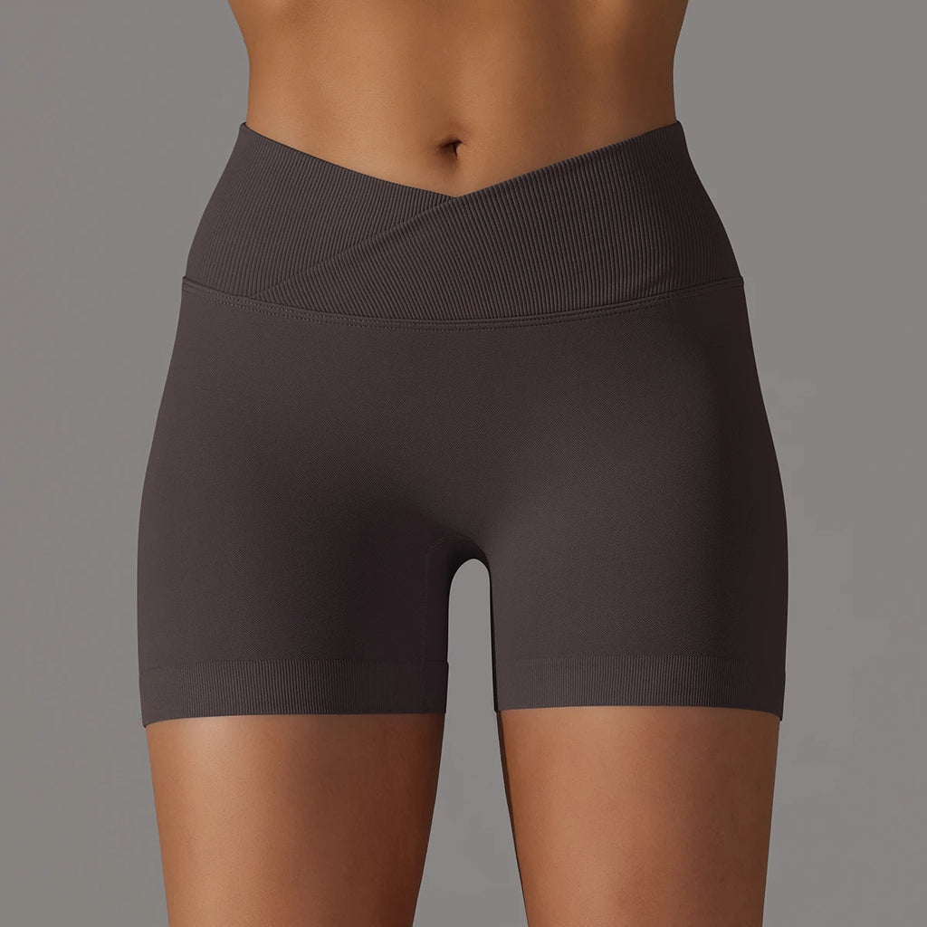 Crossover Waist Women Sport Shorts
